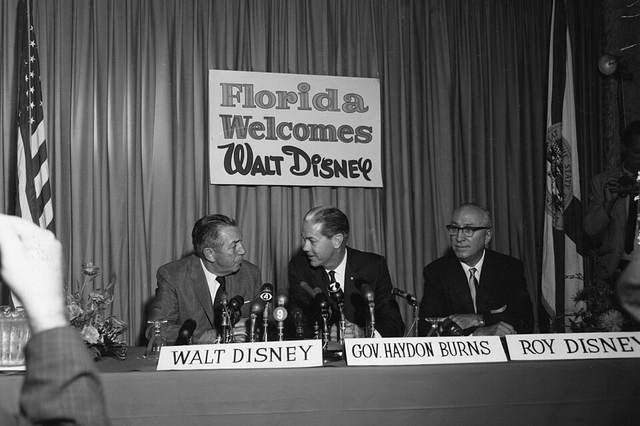 Walt Disney, Gov. Haydon Burns and Roy O. Disney at the Nov. 15, 1965 announcement